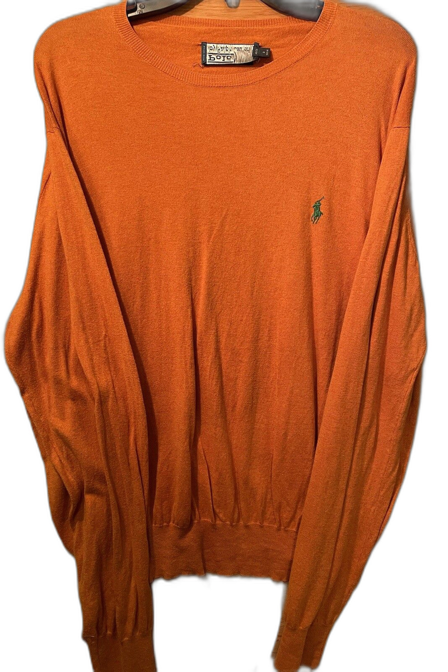 Polo Ralph Lauren Sweater Men’s Size L Orange Green Pony Logo LS Cotton